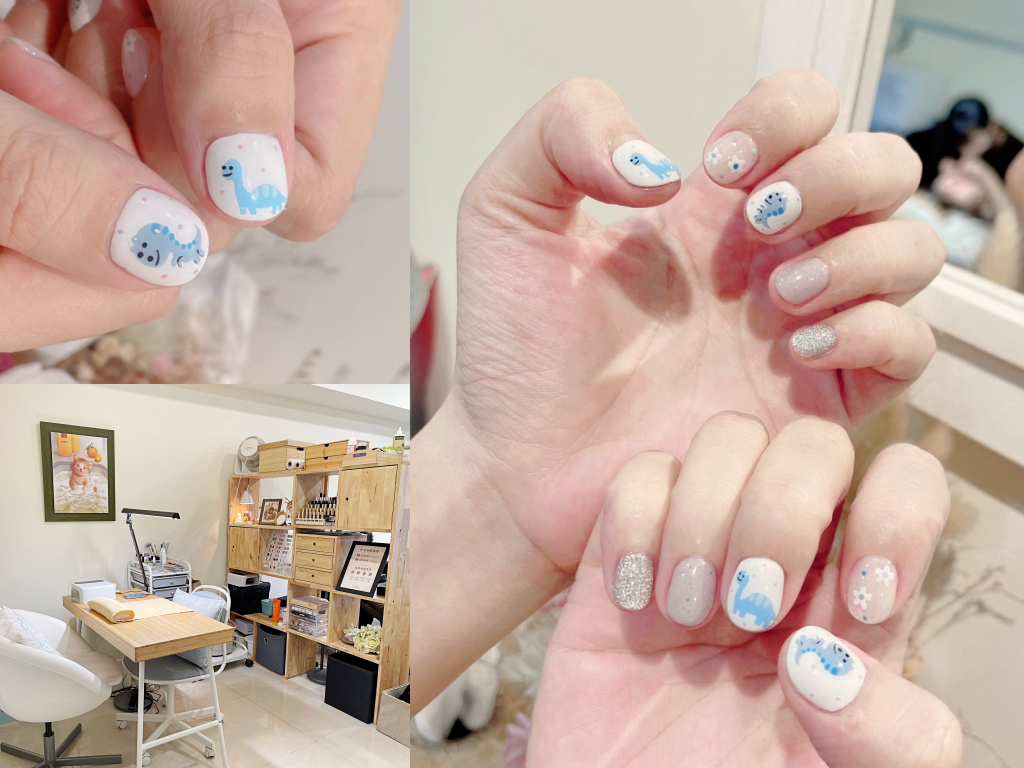 台北中山美甲推薦｜1Plus studio 美睫，龍年藍系恐龍美甲超萌，捷運直達超方便
